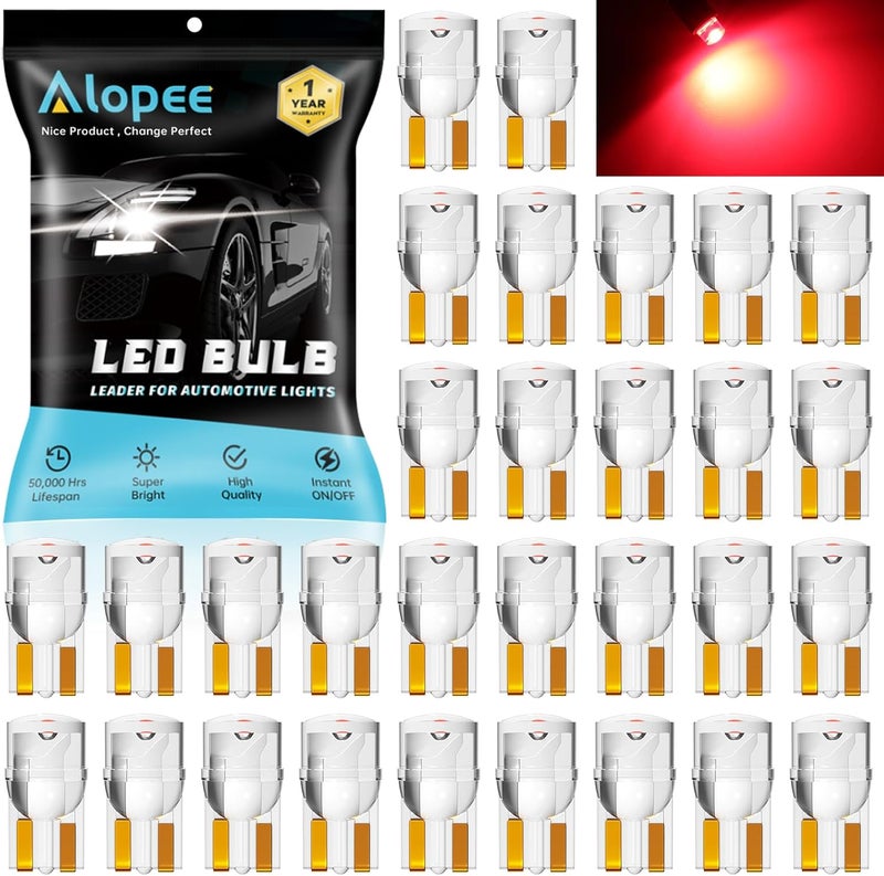 Alopee 30 Pack 194 Led Bulb Red Acrylic 168 Led DC 12V Interior Dome Lights for 194 168 T10 2825 W5W Car Reading Tail Door Light - Image 1